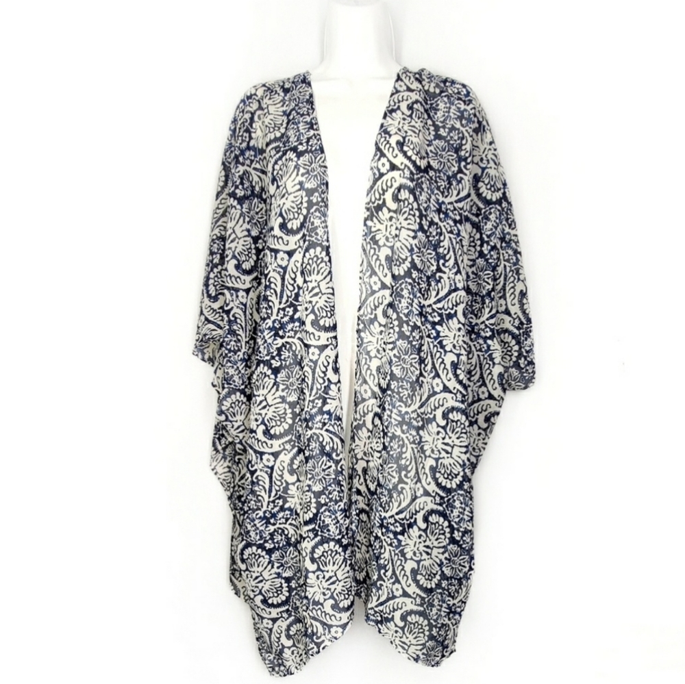 Rue 21, Kimono, Small, cream and navy blue